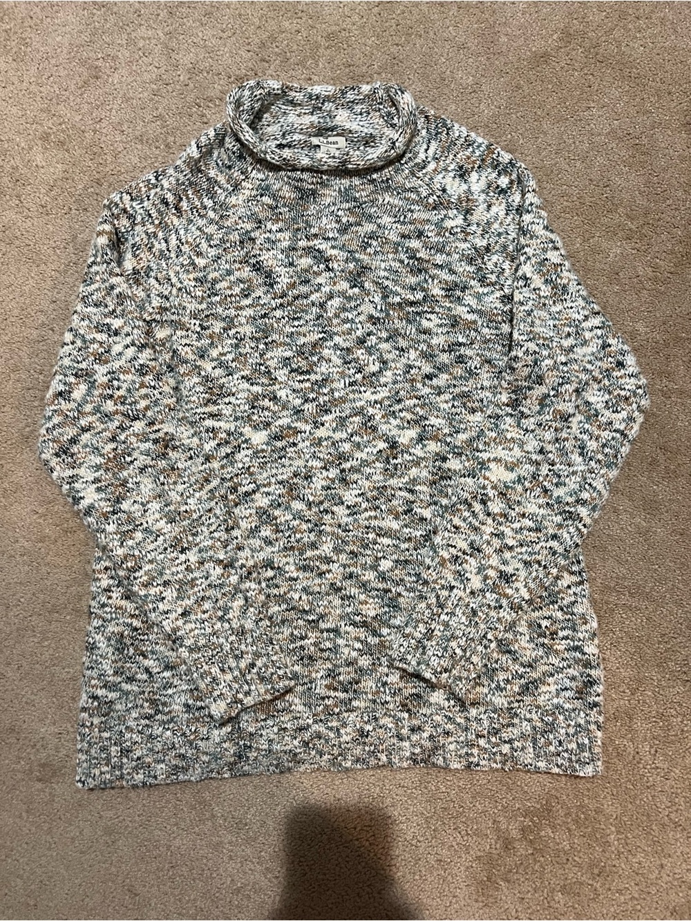 L.L. Bean Marled Rollneck Crewneck Sweater in Cream, Gray, Brown 100% Cotton